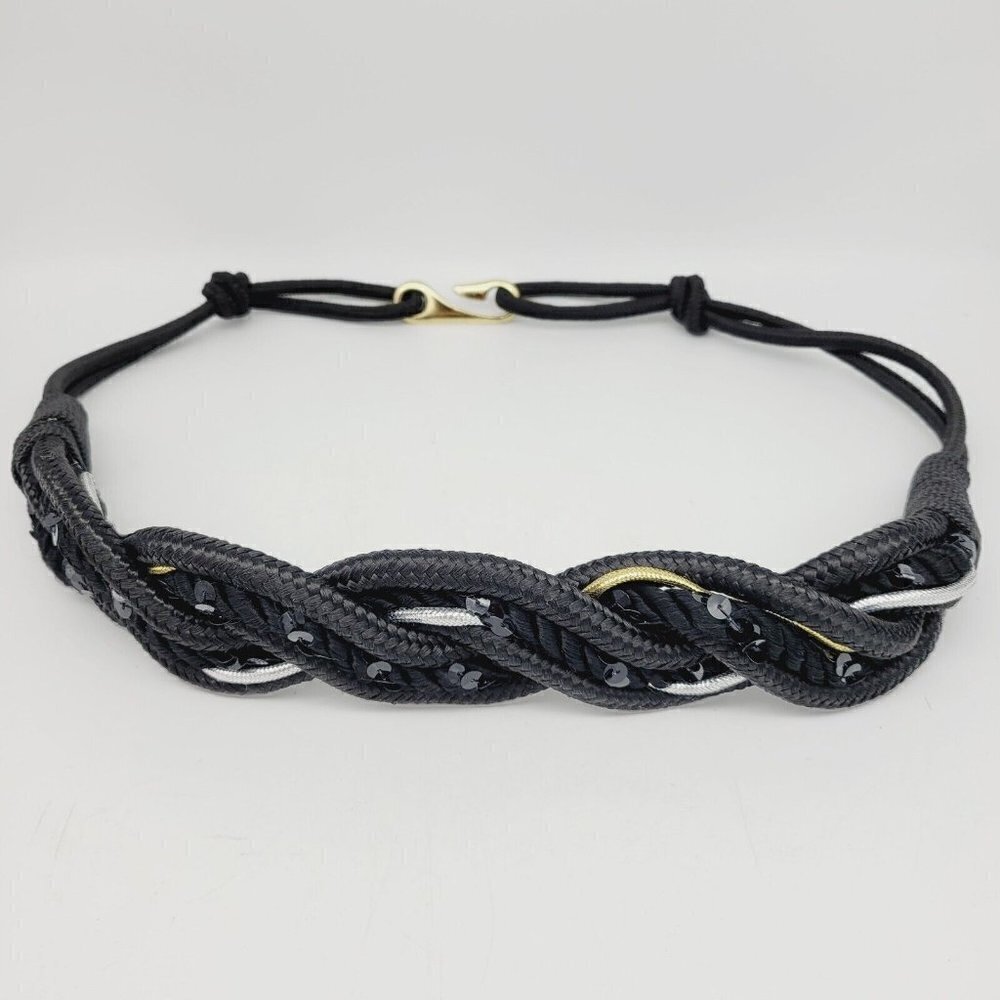 Vintage Bungee Belt Black Gold Silver Sequins Women's Accessories 80s Exc Cond